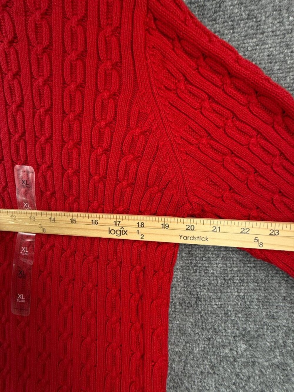 NWT Tommy Hilfiger Red Cable Knit Pullover Sweater $80 Women XL Preppy Blue Trim - Picture 7 of 13